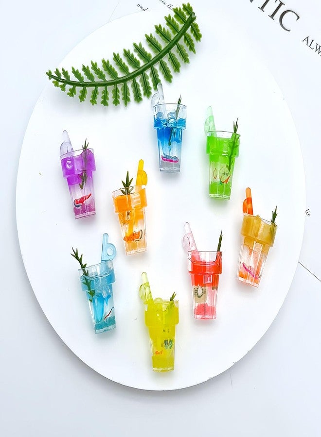 WinldMonmo 8 Pieces Miniature Dollhouse Drinks Set - Resin Glass Cup and Fruit Beverage Bottles, Simulated Drink Models for Summer Leisure-Themed Decor Decor, 1.05 x 0.39 Inch Mini Props for DIY Craft Display - Image 3